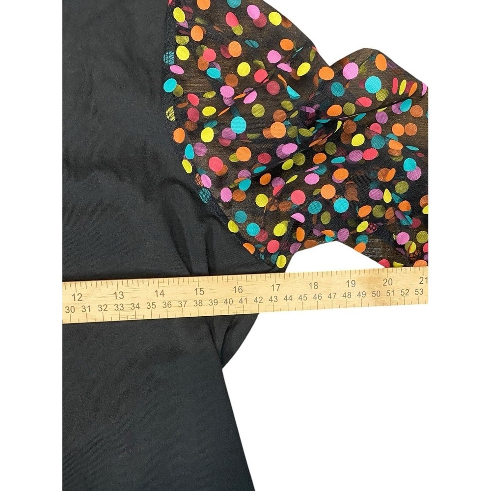 Shein Top Womens XL Black V Neck Colorful Polka Dot Sleeve Blouse - Picture 7 of 9